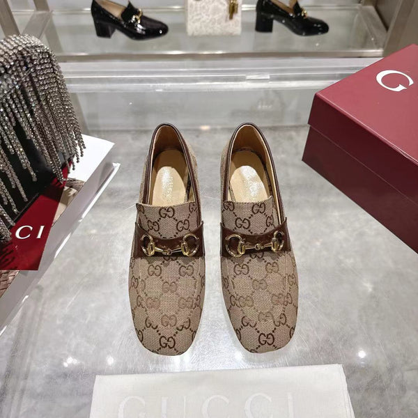 GG Women's Loafer Pump 55mm Horsebit Beige Canvas 502604