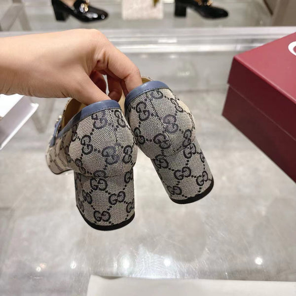 GG Women's Loafer Pump 55mm Horsebit Dark Olive Gray Canvas 502605