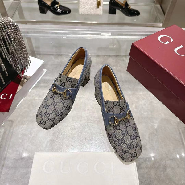 GG Women's Loafer Pump 55mm Horsebit Dark Olive Gray Canvas 502605