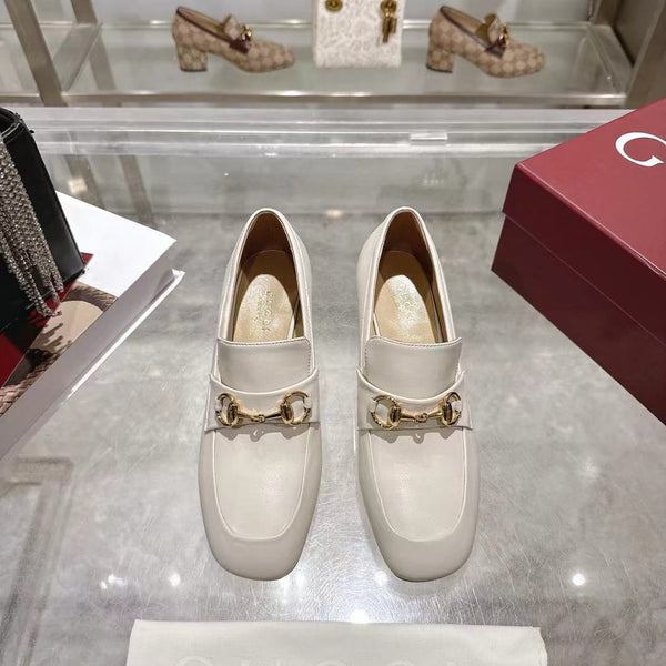 GG Women's Loafer Pump 55mm Horsebit Ivory Soft Cowhide 502607