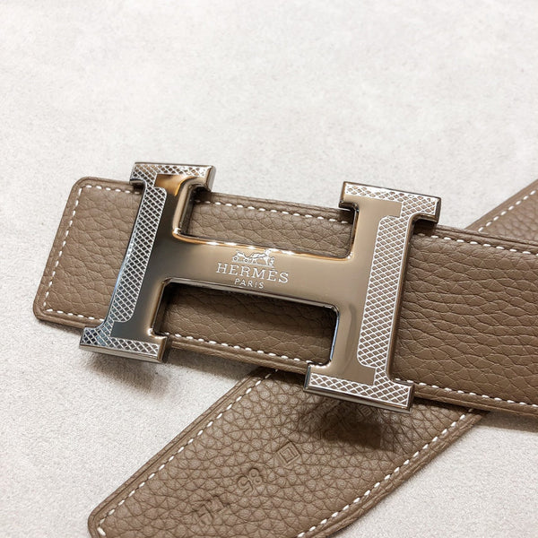 FIBBIA PER CINTURA HM H D'ANCRE E CINTURINO REVERSIBILE IN PELLE MARRONE CAFFÈ 38 MM FERRAMENTA ARGENTO