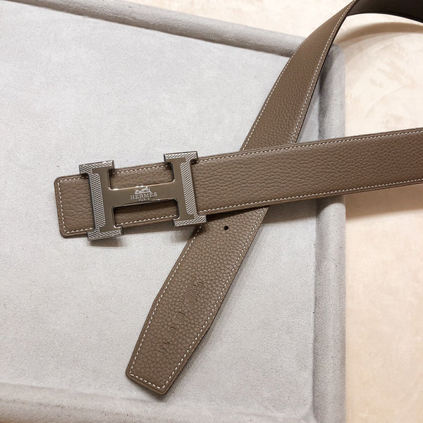 FIBBIA PER CINTURA HM H D'ANCRE E CINTURINO REVERSIBILE IN PELLE MARRONE CAFFÈ 38 MM FERRAMENTA ARGENTO