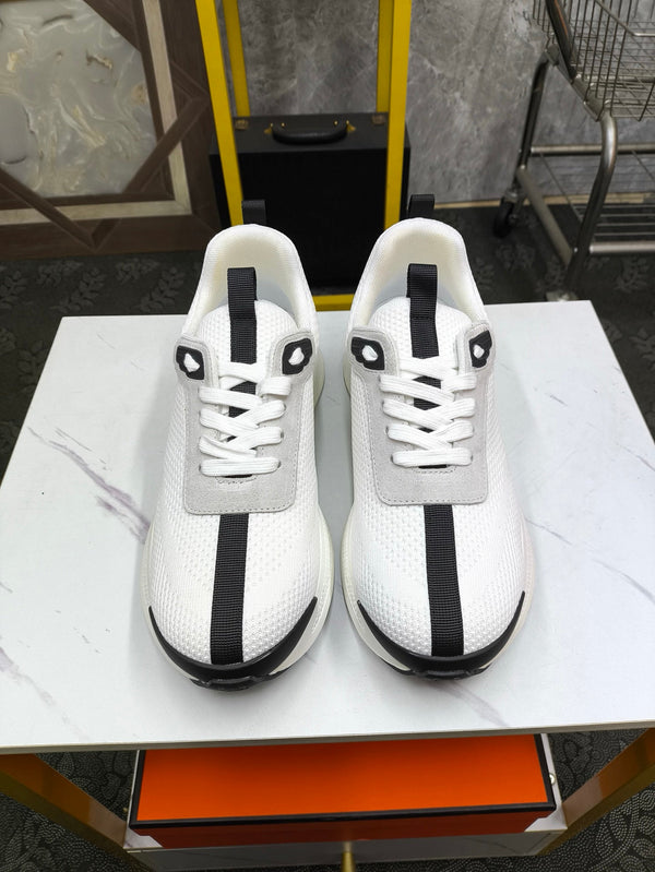 HM Men's Sneaker White Black Mesh Lambskin 543944