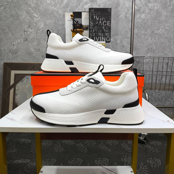 HM Men's Sneaker White Black Mesh Lambskin 543944