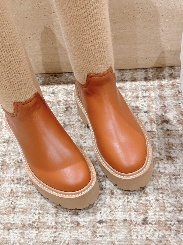 LV Celine Margaret Chelsea Boots Orange Beige Calfskin and Woolen Fabric 532985