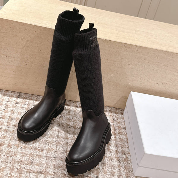 LV Celine Margaret Chelsea Boots Dark Brown  Calfskin and Woolen Fabric 532986