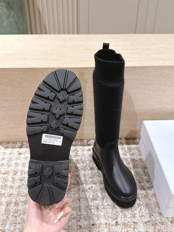 LV Celine Margaret Chelsea Boots Dark Brown  Calfskin and Woolen Fabric 532986