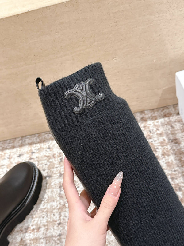 LV Celine Margaret Chelsea Boots Dark Brown  Calfskin and Woolen Fabric 532986