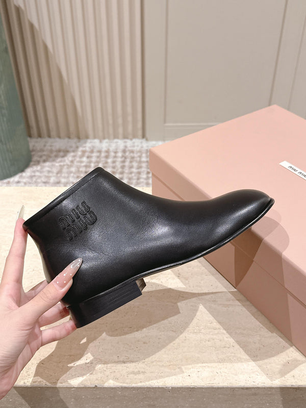 Miu Miu Pair Fumé Booties Ankle Boots Dark Brown Calf Leather 533040