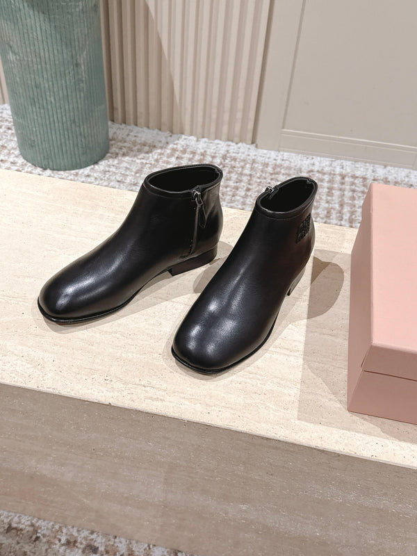 Miu Miu Pair Fumé Booties Ankle Boots Dark Brown Calf Leather 533040