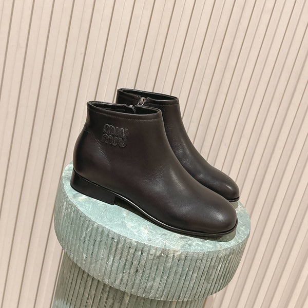 Miu Miu Pair Fumé Booties Ankle Boots Dark Brown Calf Leather 533040