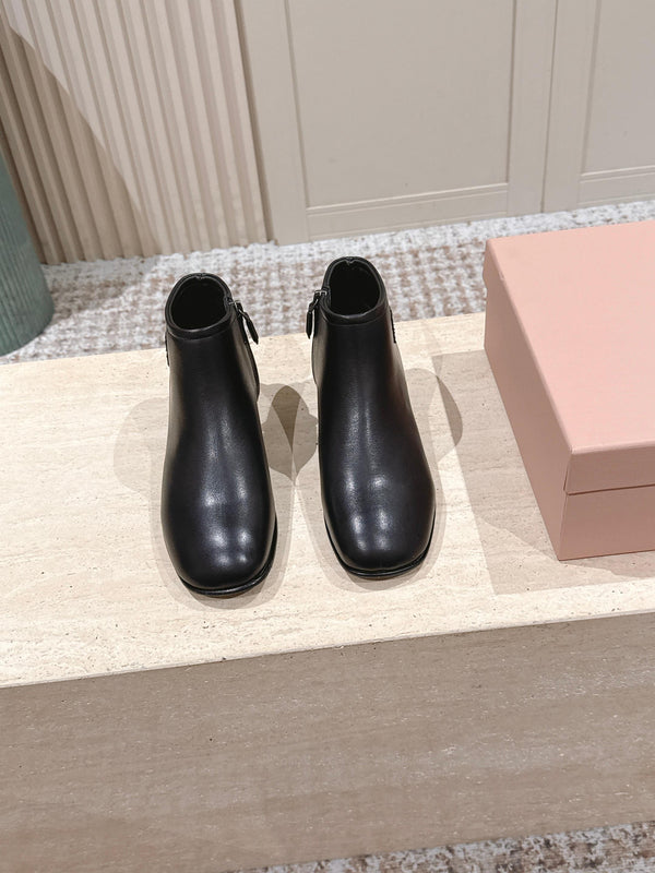 Miu Miu Pair Fumé Booties Ankle Boots Dark Brown Calf Leather 533040