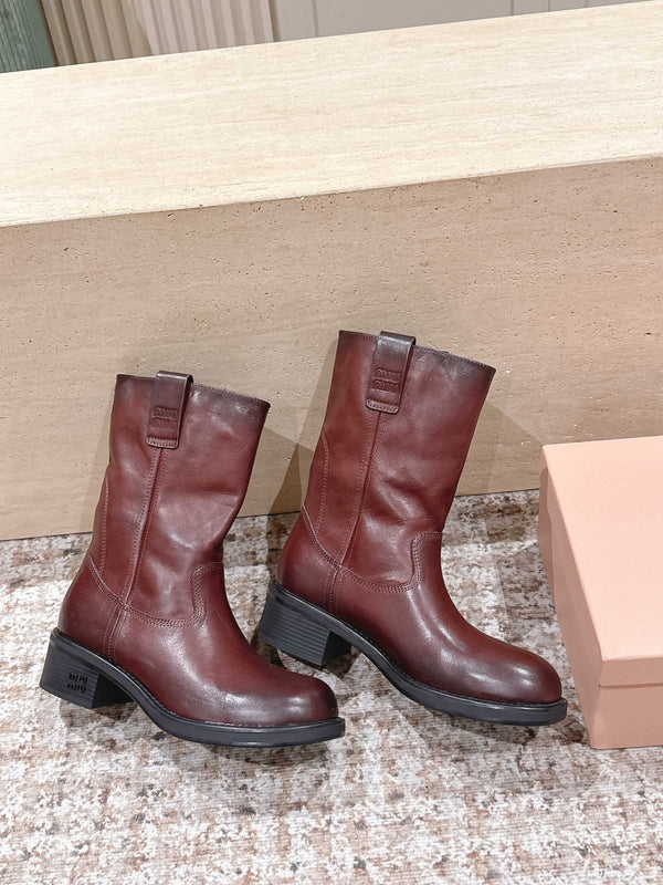 MiuMiu's 26SS Runway Slouch Boots Burgundy Leather 533042