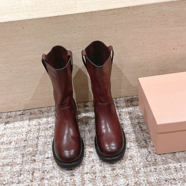 MiuMiu's 26SS Runway Slouch Boots Burgundy Leather 533042