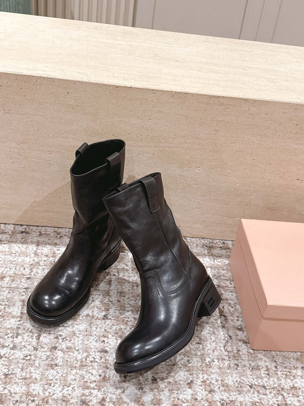 MiuMiu's 26SS Runway Slouch Boots Dark Brown Leather 533043