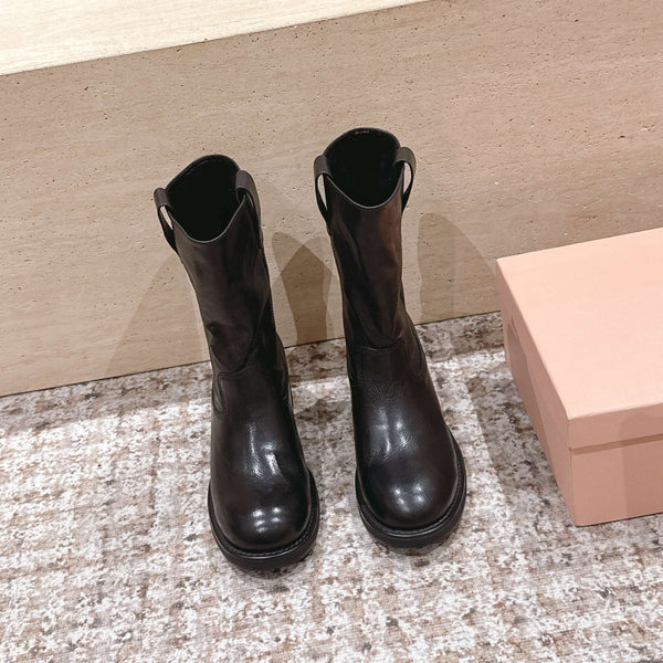 MiuMiu's 26SS Runway Slouch Boots Dark Brown Leather 533043