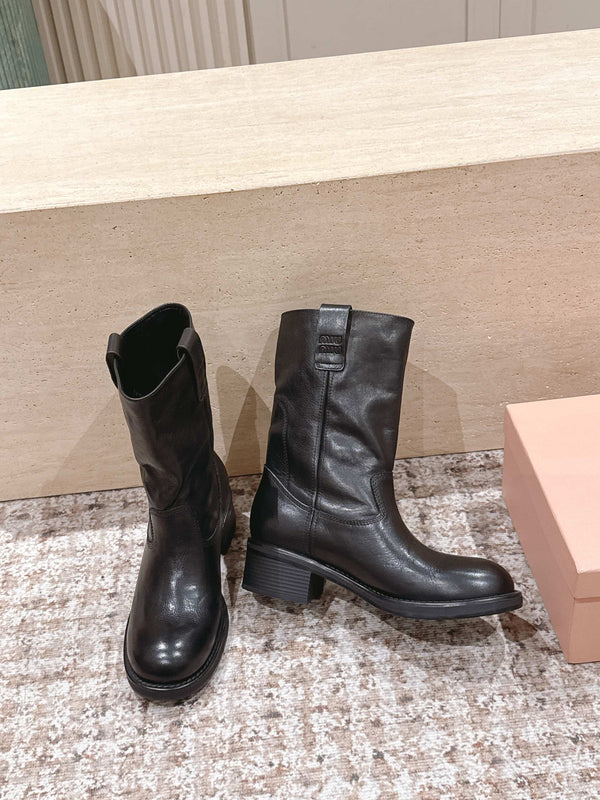 MiuMiu's 26SS Runway Slouch Boots Dark Brown Leather 533043