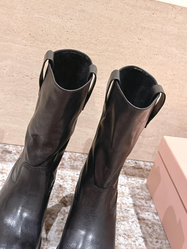 MiuMiu's 26SS Runway Slouch Boots Dark Brown Leather 533043