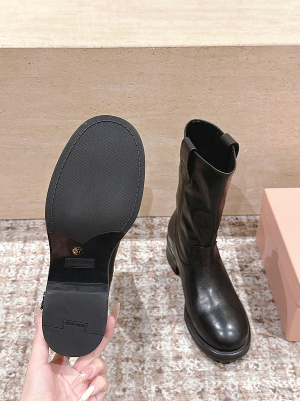 MiuMiu's 26SS Runway Slouch Boots Dark Brown Leather 533043