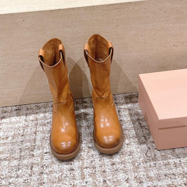 MiuMiu's 26SS Runway Slouch Boots Organge Leather 533044