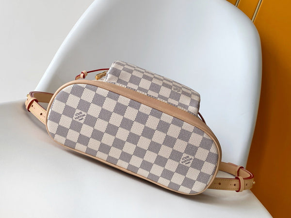 LV Montsouris PM Backpack Beige Damier Azur Pattern Canvas GHW