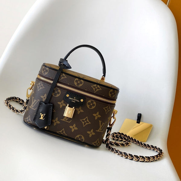 LV M47128 Vanity PM 13cm with Chain Brown Monogram Canvas & Cafskin GHW