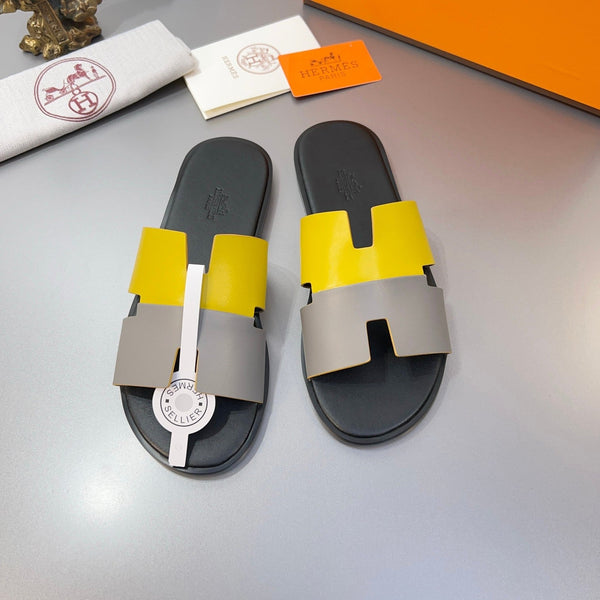Pantofole HM Oran in pelle di vitello grigio chiaro e giallo 735646
