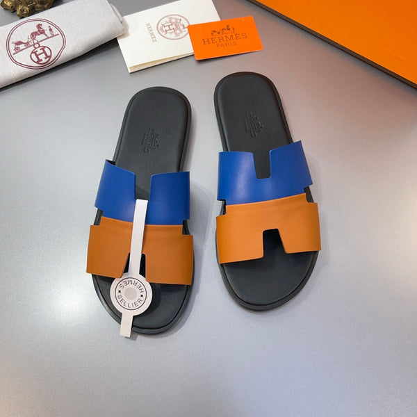 Pantofole HM Oran in pelle di vitello blu e arancione 735647