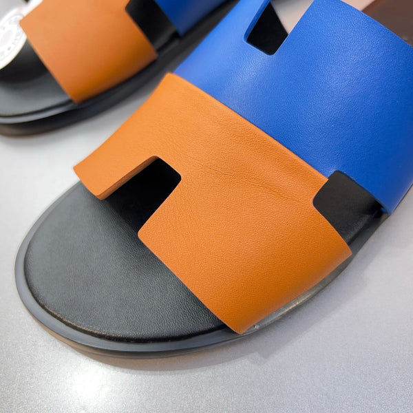 Pantofole HM Oran in pelle di vitello blu e arancione 735647