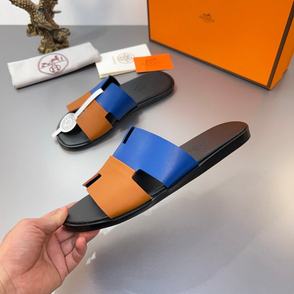 Pantofole HM Oran in pelle di vitello blu e arancione 735647