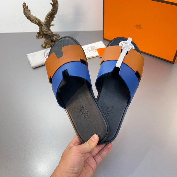 Pantofole HM Oran in pelle di vitello blu e arancione 735647