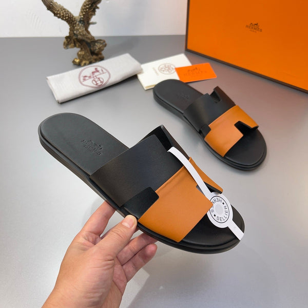 Pantofole HM Oran in pelle di vitello nera e arancione 735648