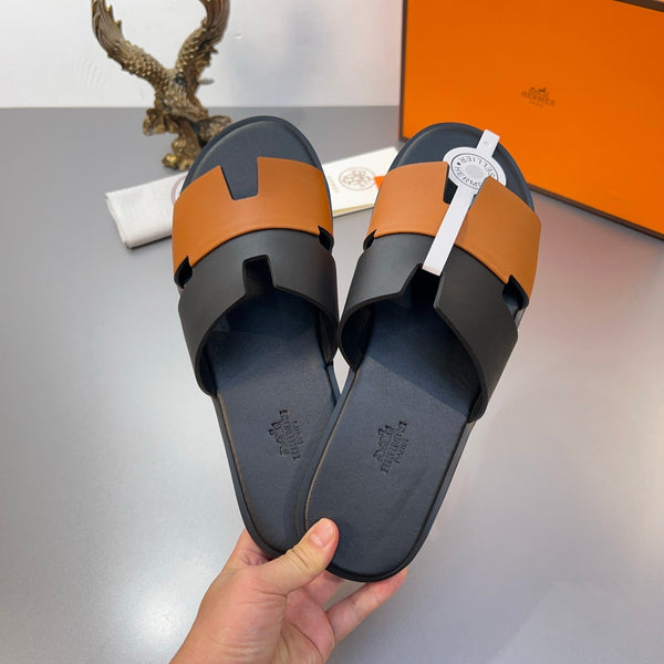 Pantofole HM Oran in pelle di vitello nera e arancione 735648