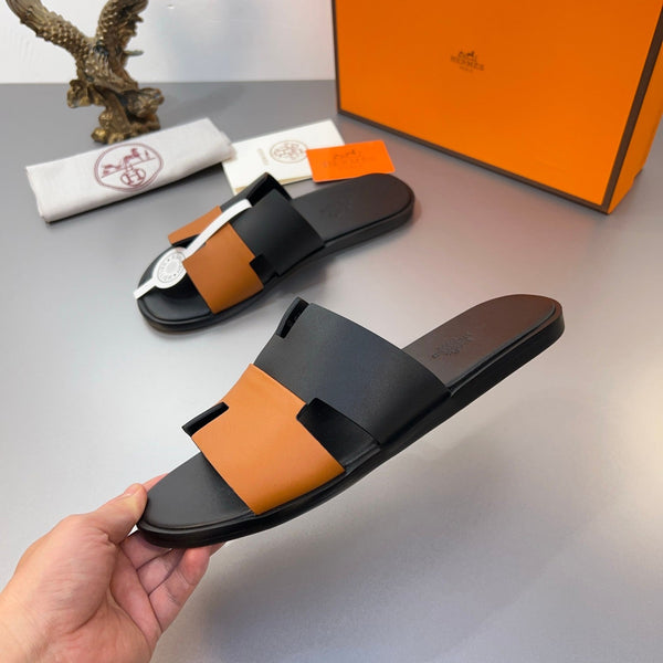 Pantofole HM Oran in pelle di vitello nera e arancione 735648