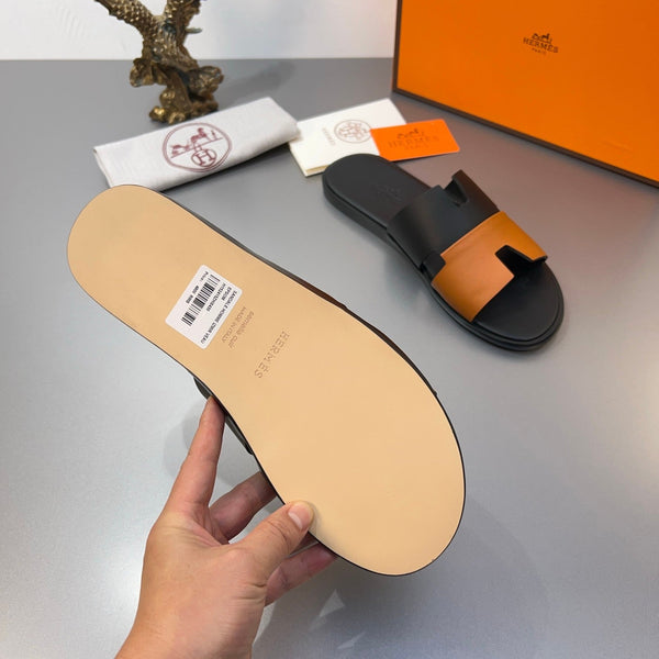 Pantofole HM Oran in pelle di vitello nera e arancione 735648
