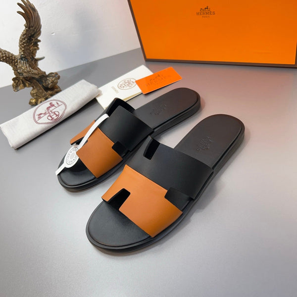 Pantofole HM Oran in pelle di vitello nera e arancione 735648