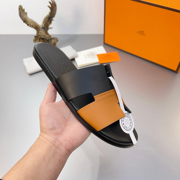 Pantofole HM Oran in pelle di vitello nera e arancione 735648