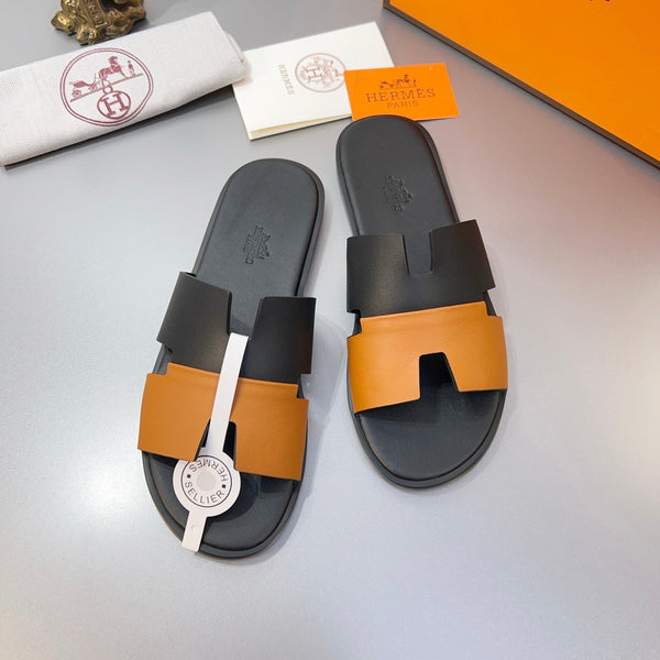 Pantofole HM Oran in pelle di vitello nera e arancione 735648