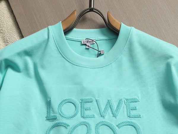 Loewe Men Logo Loose-Fit T-Shirt Light Blue Cotton