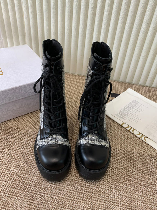 CD D-Unit Ankle Boot In White Mix Black Tweed Fabric And Cowhide 113476