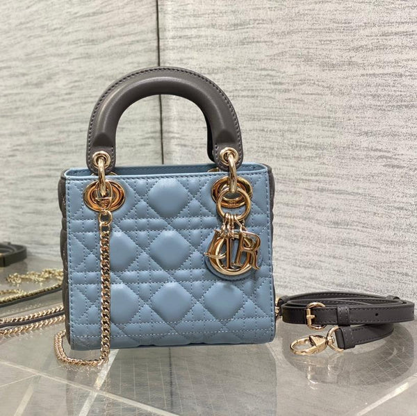 Lady Bag 17cm Celeste Blue Grey Lambksin