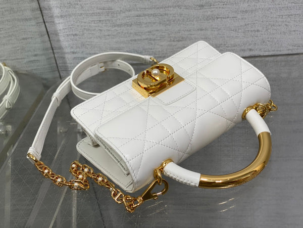 BORSA MINI 20 ANGE IN PELLE DI AGNELLO MACROCANNAGE BIANCA
