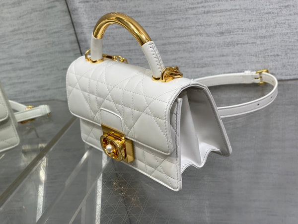 BORSA MINI 20 ANGE IN PELLE DI AGNELLO MACROCANNAGE BIANCA