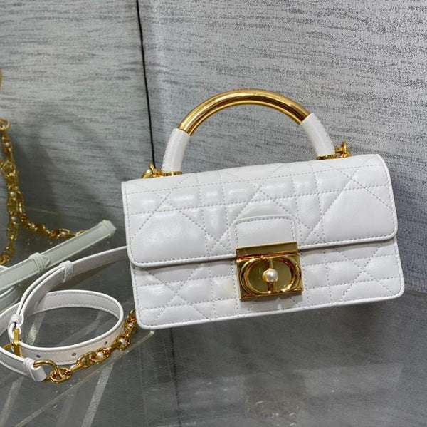 BORSA MINI 20 ANGE IN PELLE DI AGNELLO MACROCANNAGE BIANCA