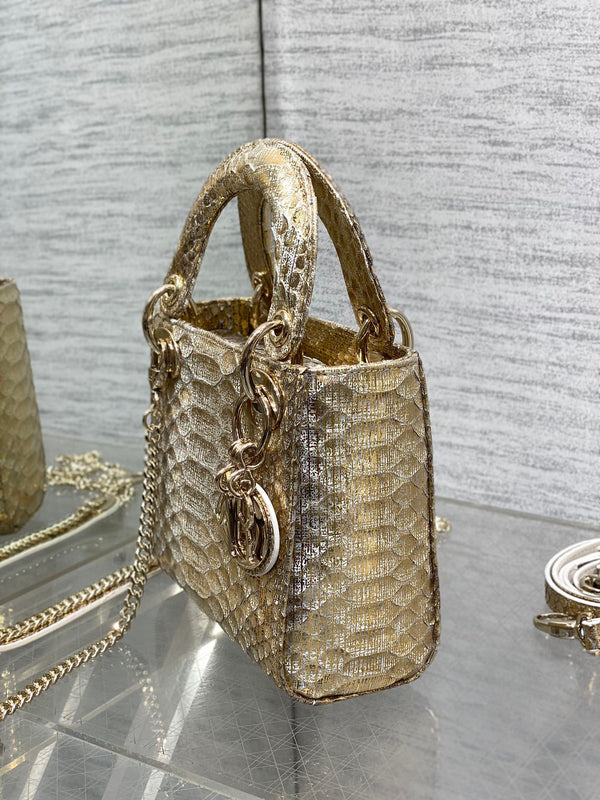 MINI 17 BORSA DA DONNA IN PELLE DI AGNELLO CON MOTIVO SERPENTE ORO CHIARO