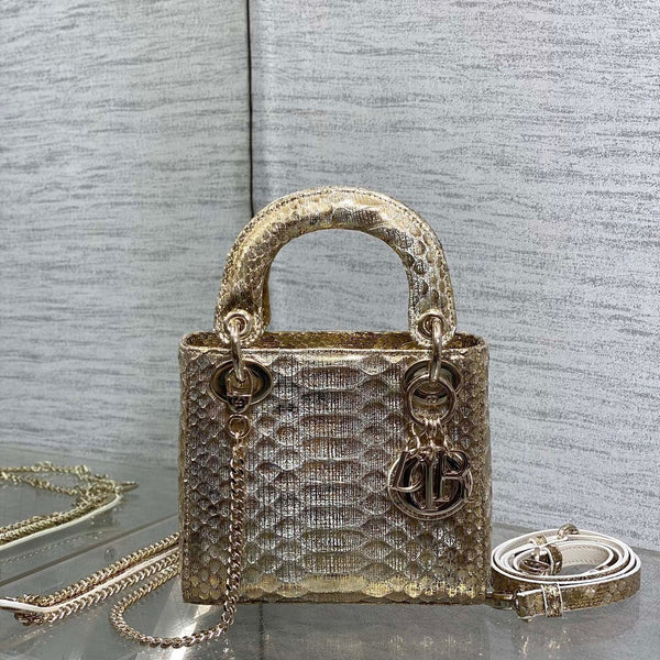 MINI 17 BORSA DA DONNA IN PELLE DI AGNELLO CON MOTIVO SERPENTE ORO CHIARO