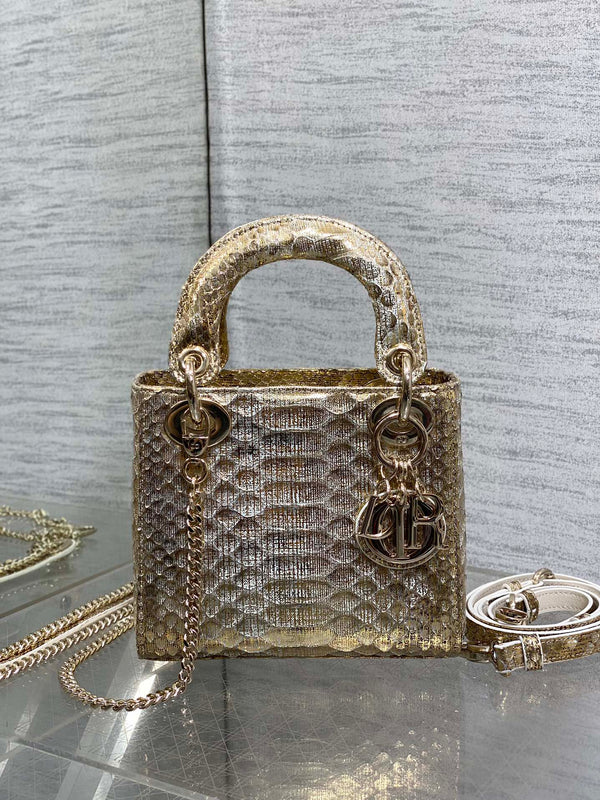 MINI 17 BORSA DA DONNA IN PELLE DI AGNELLO CON MOTIVO SERPENTE ORO CHIARO