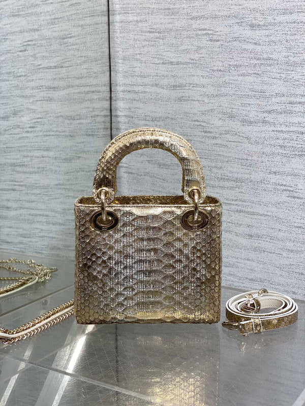 MINI 17 BORSA DA DONNA IN PELLE DI AGNELLO CON MOTIVO SERPENTE ORO CHIARO