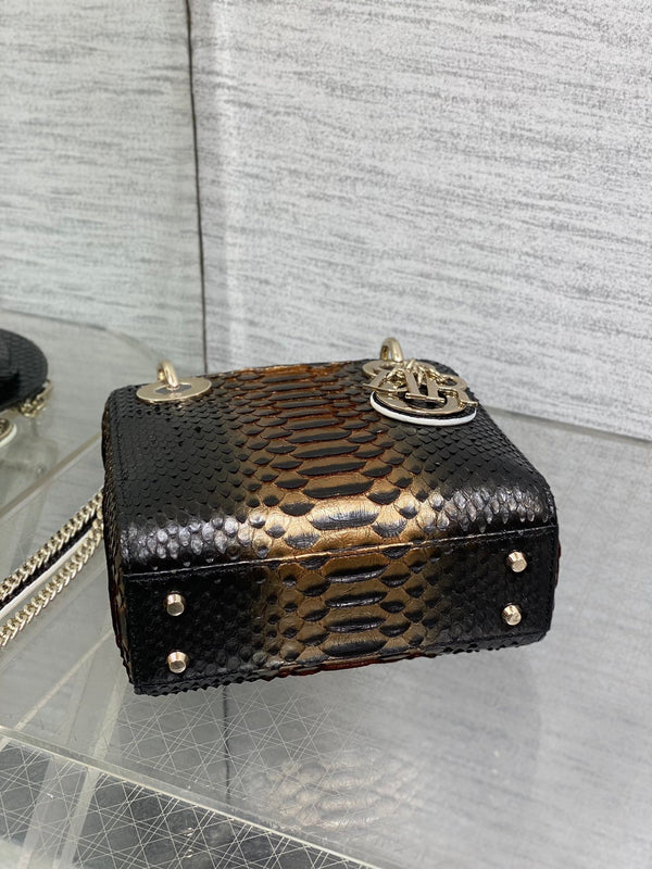 MINI 17 BORSA DA DONNA IN PELLE DI AGNELLO CON MOTIVO SERPENTE MIX NERO MARRONE CAFFÈ