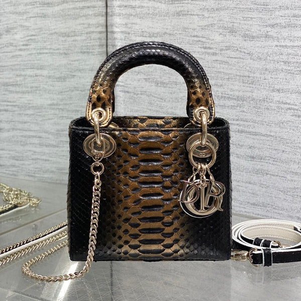 MINI 17 BORSA DA DONNA IN PELLE DI AGNELLO CON MOTIVO SERPENTE MIX NERO MARRONE CAFFÈ